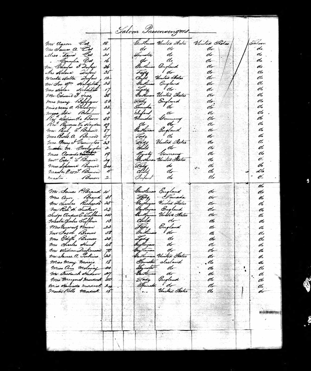 Edward S. Brown, ship's manifest, New York, 1868