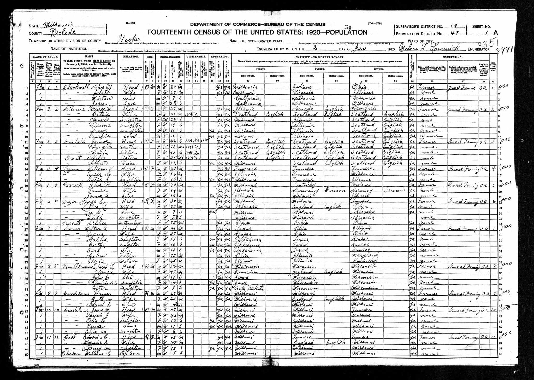 George Gilmore, 1920 Laclede County, Missouri, census George Gilmore, 1920 Laclede County, Missouri, census