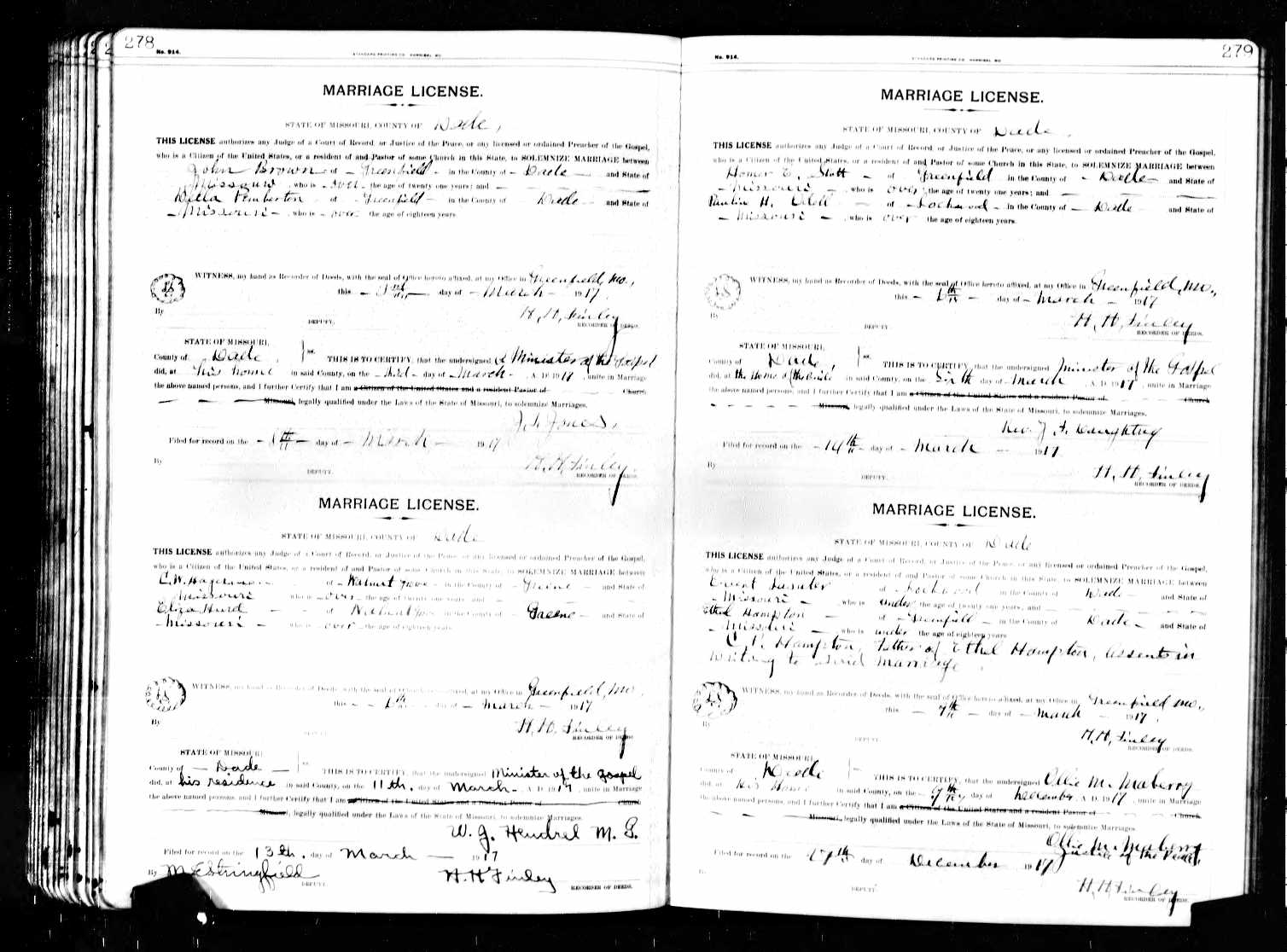 Everett Lasater, marriage to Ethel Hampton, 1917, Dade County, Missouri Everett Lasater, marriage to Ethel Hampton, 1917, Dade County, Missouri