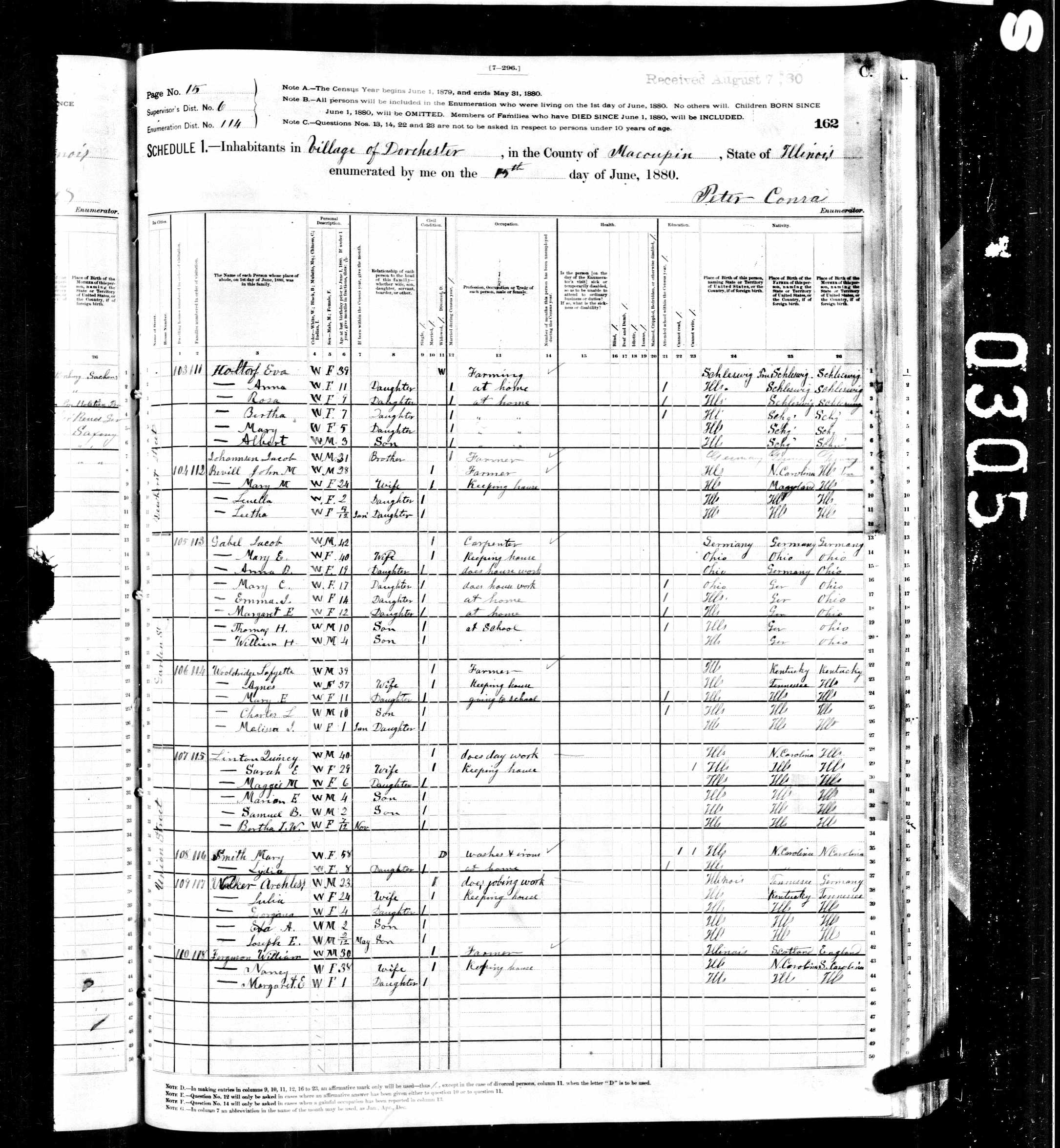 Achilles Walker, 1880 Macoupin County, Illinois, census