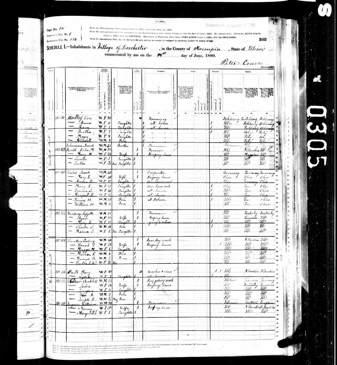 Agnes (Walker) Wooldridge, 1880 Macoupin County, Illinois, census, with her husband Lafayette Wooldridge