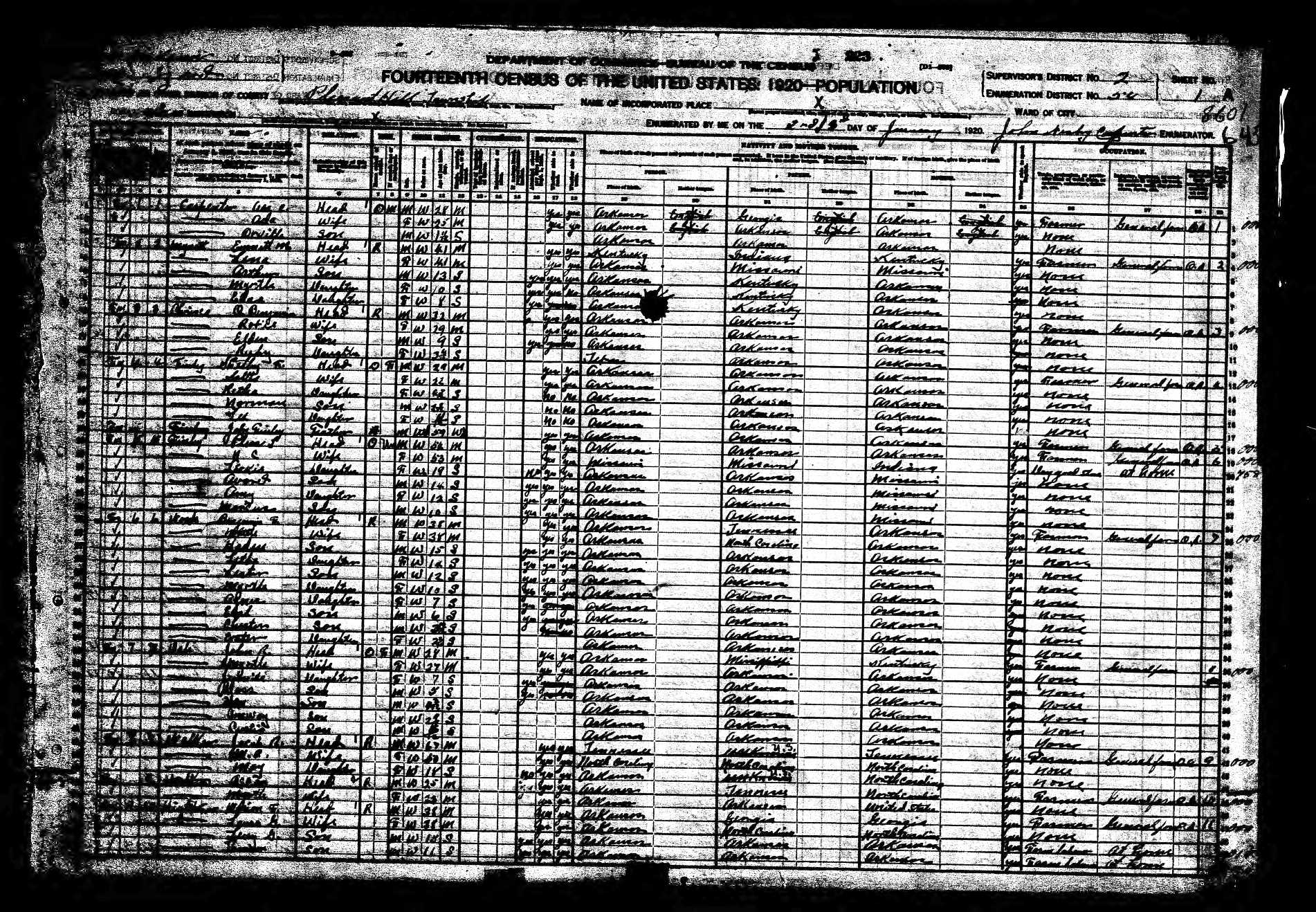 Jacob R. and Mary A. (Ferguson) Walker, 1920 Izard County, Arkansas, census Jacob R. and Mary A. (Ferguson) Walker, 1920 Izard County, Arkansas, census